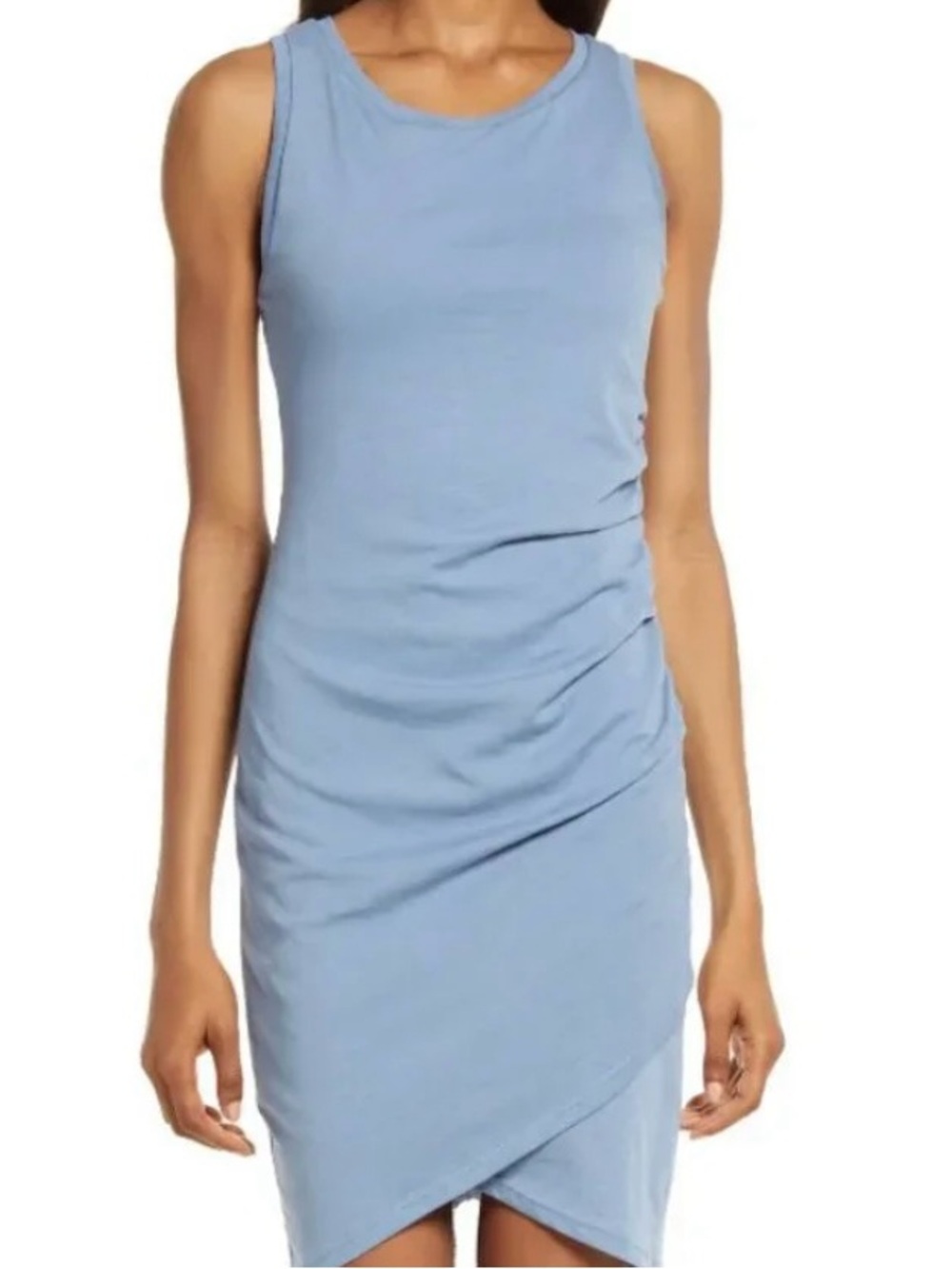 Treasure & Bond - Blue Side Ruched Tulip Hem Mini Dress